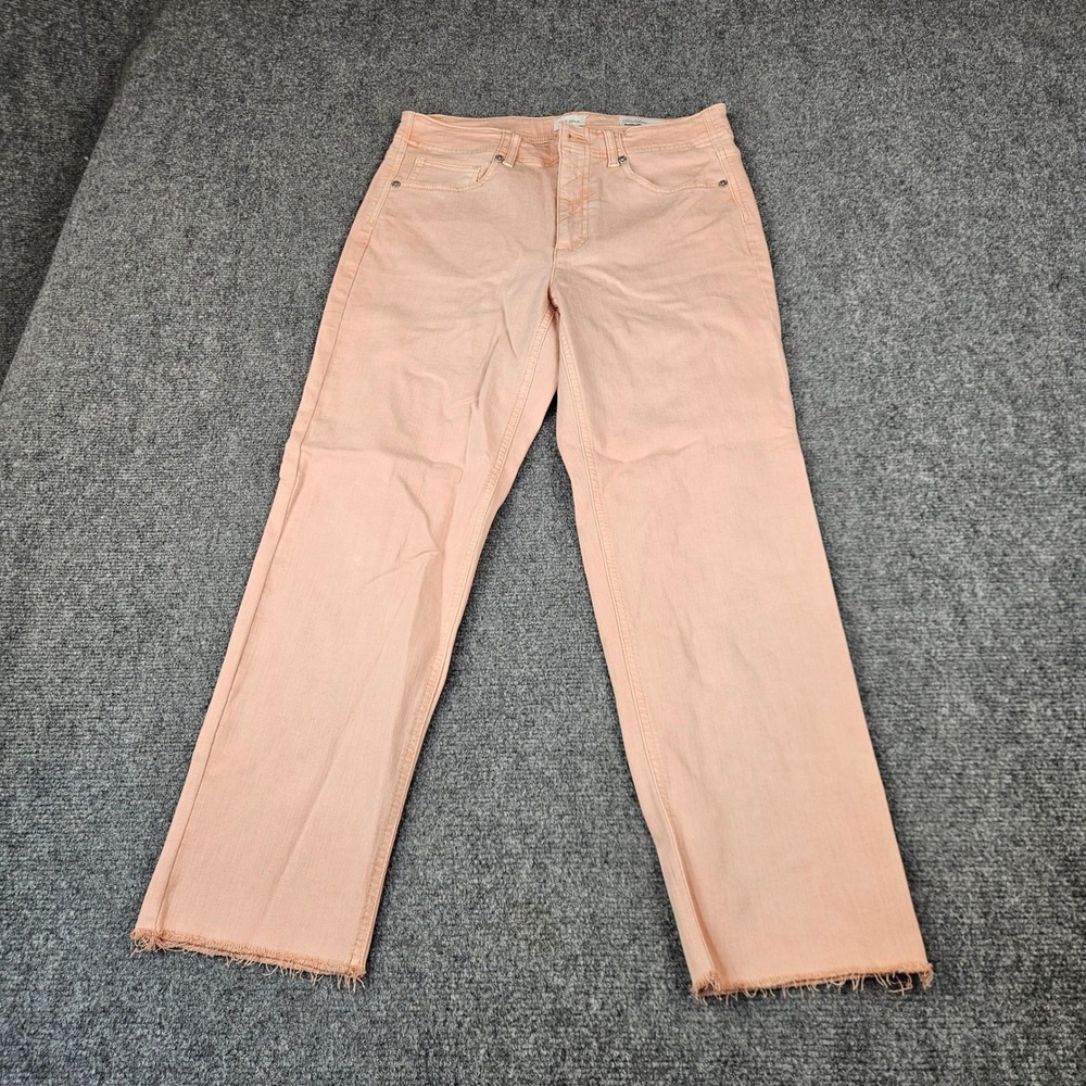 J.Jill Denim Peach Apricot High Rise Straight Leg Crop Jeans Raw Hem Size 6‎